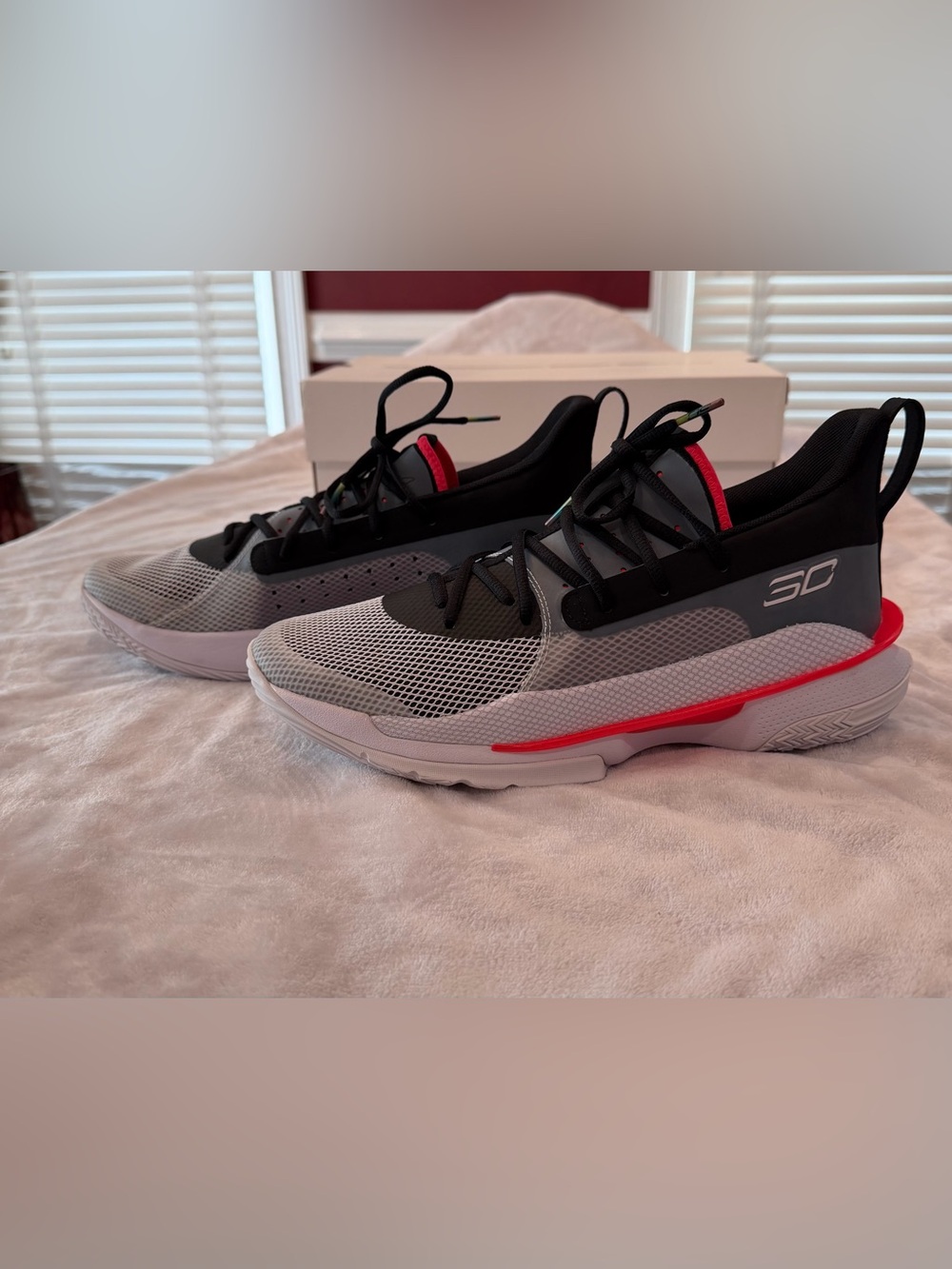 Under Armour Men's UA Curry 7 Sneakers in White, Black & Red Size 11